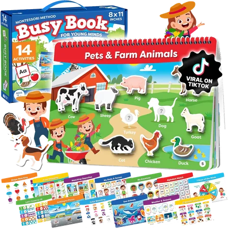 Pre-Assembled Montessori Busy Book for Toddlers & Preschool Prep