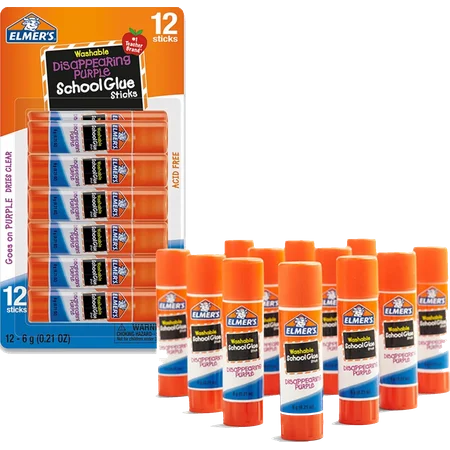 Elmer's Disappearing Purple Glue Sticks, Washable, 6g (12 Count)